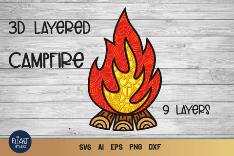 Campfire SVG, 3D Layered Bonfire SVG, Camping SVG. 3D Paper Elinorka 