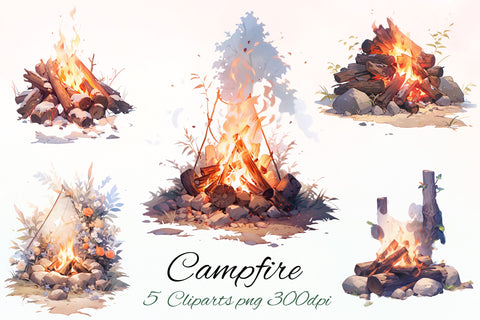 Campfire Watercolor sublimation Clipart Bundle, Summer, camp Sublimation FloridPrintables 