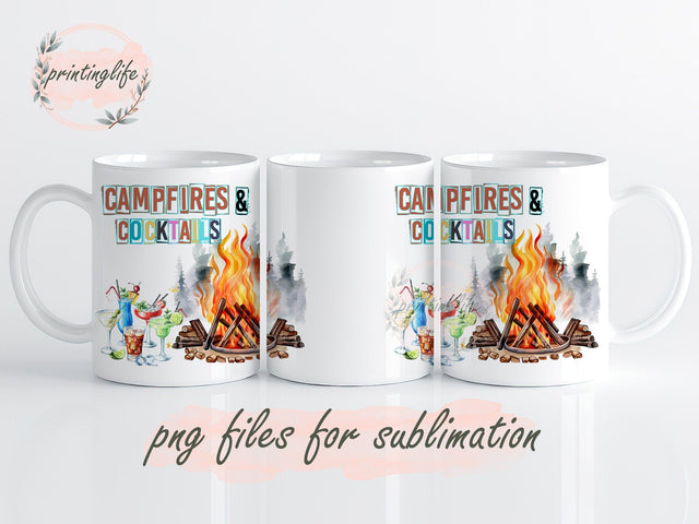 Campfires and Cocktails Mug Wrap, Camping Summer Press Sublimation Png, Camping Summer Sublimation Designs Sublimation PrintingLife 