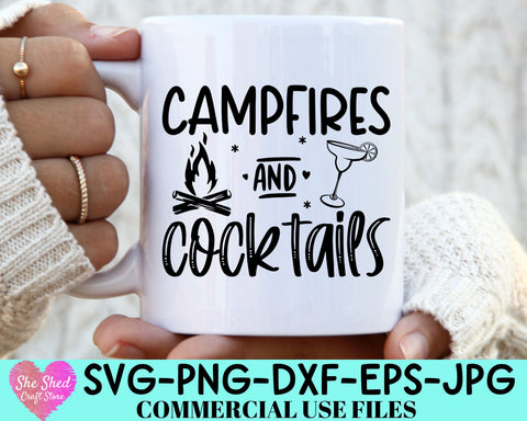 Campfires and Cocktails SVG Cut File, Funny Camping Svg, Camping Shirt Svg SVG She Shed Craft Store 