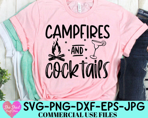 Campfires and Cocktails SVG Cut File, Funny Camping Svg, Camping Shirt Svg SVG She Shed Craft Store 