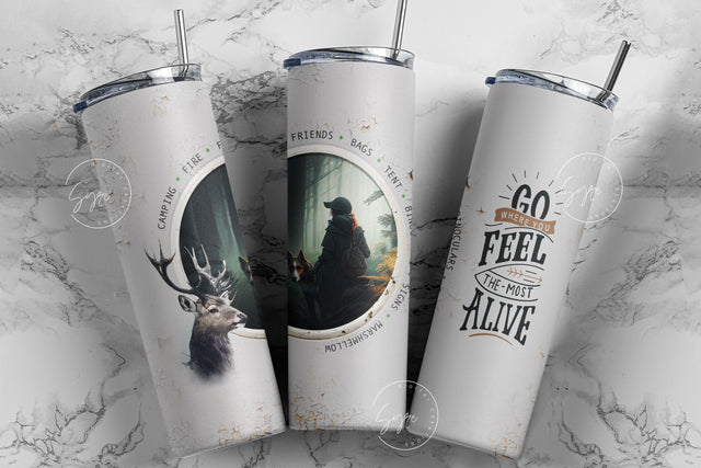 Camping 20 oz Skinny Tumbler Sublimation, Deer Tumbler, Hunting Tumbler Wrap Png, Adventure Tumbler Design, Trekking Tumbler Design, Go Where You Feel The Most Alive Sublimation Syre Digital Creations 