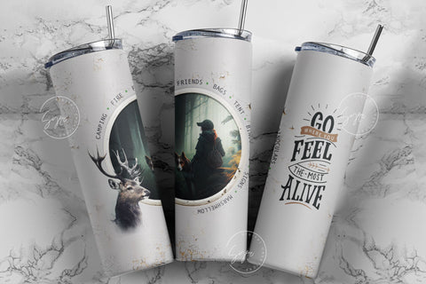 Camping 20 oz Skinny Tumbler Sublimation, Deer Tumbler, Hunting Tumbler Wrap Png, Adventure Tumbler Design, Trekking Tumbler Design, Go Where You Feel The Most Alive Sublimation Syre Digital Creations 