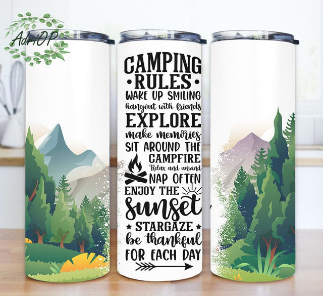 Camping 20 oz Skinny Tumbler Sublimation, Mountain Tumbler Wrap Png Sublimation AdriOP 