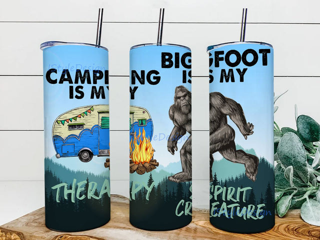 Camping And Bigfoot 20oz Skinny Tumbler Sublimation Designs, Digital File, Tumbler Sublimation Download Sublimation iStyleDesign 