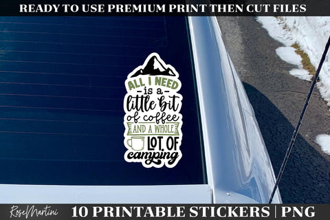 Camping And Coffee Stickers Bundle | 10 Print-Then-Cut Files Sublimation RoseMartiniDesigns 