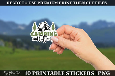 Camping And Coffee Stickers Bundle | 10 Print-Then-Cut Files Sublimation RoseMartiniDesigns 