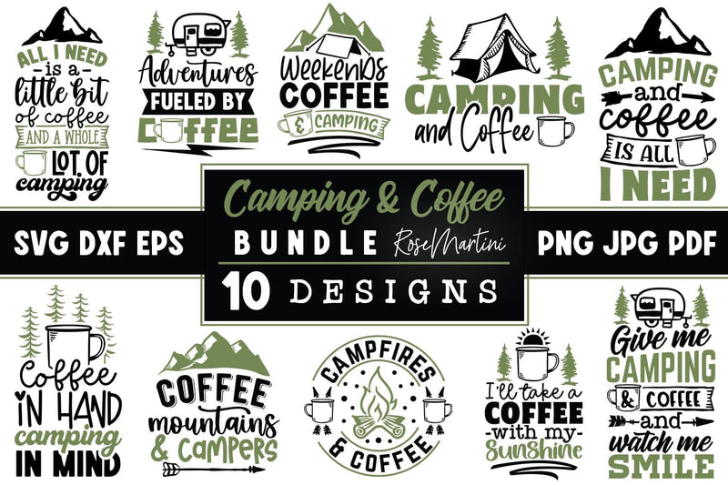 Camping And Coffee SVG Bundle | 10 Cut Files Designs SVG RoseMartiniDesigns 