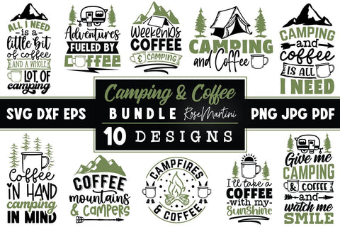 Camping And Coffee SVG Bundle | 10 Cut Files Designs SVG RoseMartiniDesigns 