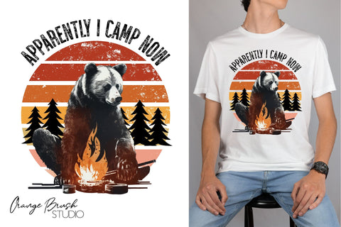 Camping Bear Sublimation Design | Vintage Campfire Png Sublimation OrangeBrushStudio 