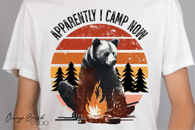 Camping Bear Sublimation Design | Vintage Campfire Png Sublimation OrangeBrushStudio 