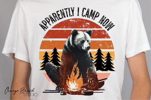 Camping Bear Sublimation Design | Vintage Campfire Png Sublimation OrangeBrushStudio 