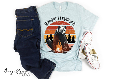 Camping Bear Sublimation Design | Vintage Campfire Png Sublimation OrangeBrushStudio 