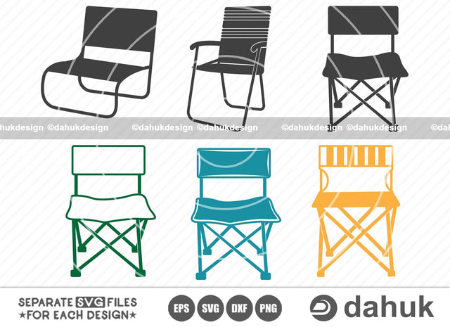Camping chair SVG, Camping chair icons,Camping chair vector, Lawn Chair SVG, Camping chair Clipart, Cut file for silhouette, svg, eps, dxf, png, clipart cricut design space, vinyl cut files SVG dahukdesign 