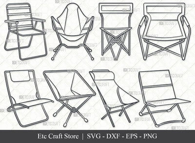 Camping Chair SVG, Chair Outline, Chair Svg, Beach Chair Svg, Camping Chair Icons Svg, Lawn Chair Svg, Folding Chair Svg, Lake Chair Svg, Camping Chair Bundle SVG ETC Craft 