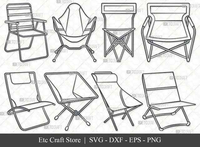 Camping Chair SVG, Chair Outline, Chair Svg, Beach Chair Svg, Camping Chair Icons Svg, Lawn Chair Svg, Folding Chair Svg, Lake Chair Svg, Camping Chair Bundle SVG ETC Craft 