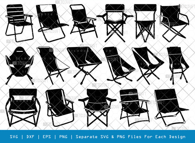 Camping Chair SVG, Chair Silhouette, Chair Svg, Beach Chair Svg, Camping Chair Icons Svg, Lawn Chair Svg, Folding Chair Svg, Lake Chair Svg, Camping Chair Bundle SVG ETC Craft 