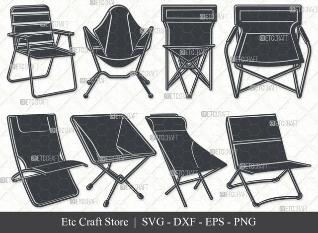 Camping Chair SVG, Chair Silhouette, Chair Svg, Beach Chair Svg, Camping Chair Icons Svg, Lawn Chair Svg, Folding Chair Svg, Lake Chair Svg, Camping Chair Bundle SVG ETC Craft 
