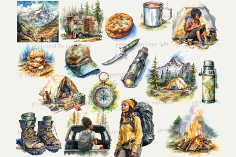 Camping Clip Art | Tourist Illustration Bundle SVG GlamArtZhanna 