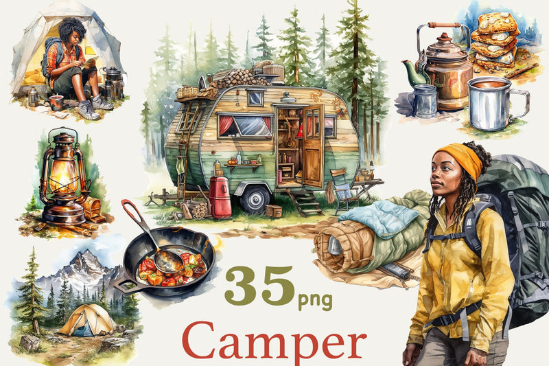Camping Clip Art | Tourist Illustration Bundle SVG GlamArtZhanna 