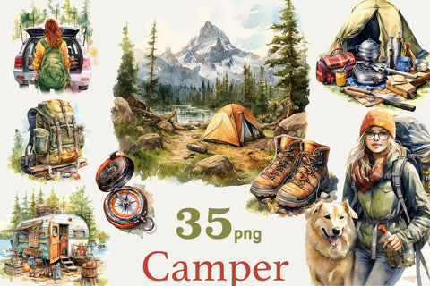 Camping Clipart PNG Bundle | Hiking Landscape SVG GlamArtZhanna 