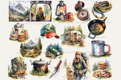 Camping Clipart PNG Bundle | Hiking Landscape SVG GlamArtZhanna 