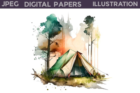 Camping Digital Paper Digital Pattern WatercolorColorDream 