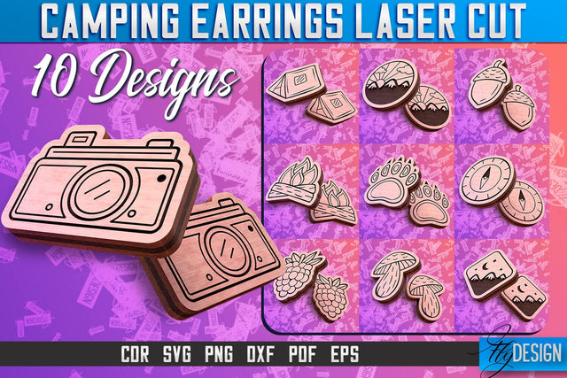 Camping Earrings Laser Cut SVG | Accessories Laser Cut SVG Design | CNC Files SVG Fly Design 