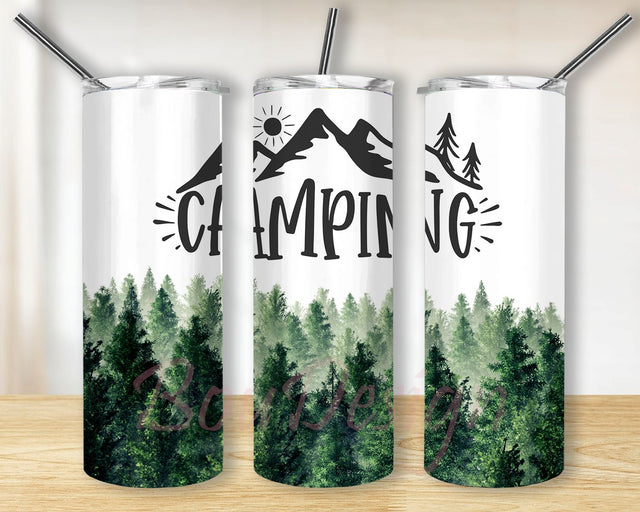 Camping Forest 20oz Skinny Tumbler Sublimation Designs Tumbler for Straight Tapered PNG File Digital Download Sublimation BouDesign 