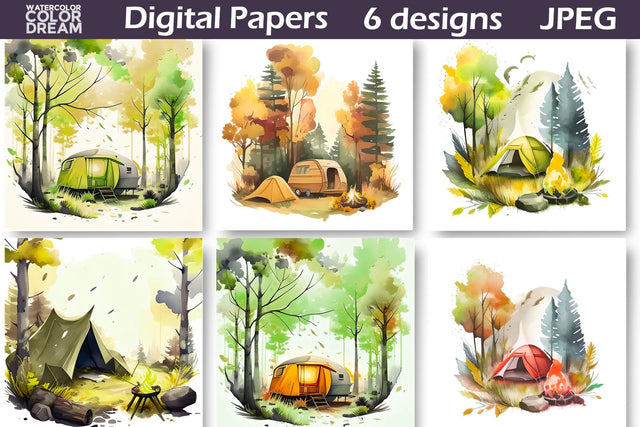 Camping Illustration | Camping Graphics Digital Pattern WatercolorColorDream 