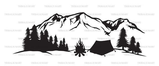 Camping in mountains with tent SVG TribaliumArtSF 