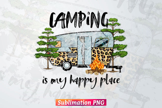 Camping is My Happy Place Outdoors Leopard Camo Adventure T shirt Design Png Sublimation Printable Files Sublimation DesignDestine 