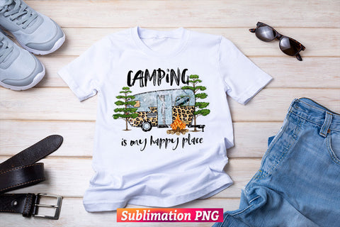 Camping is My Happy Place Outdoors Leopard Camo Adventure T shirt Design Png Sublimation Printable Files Sublimation DesignDestine 