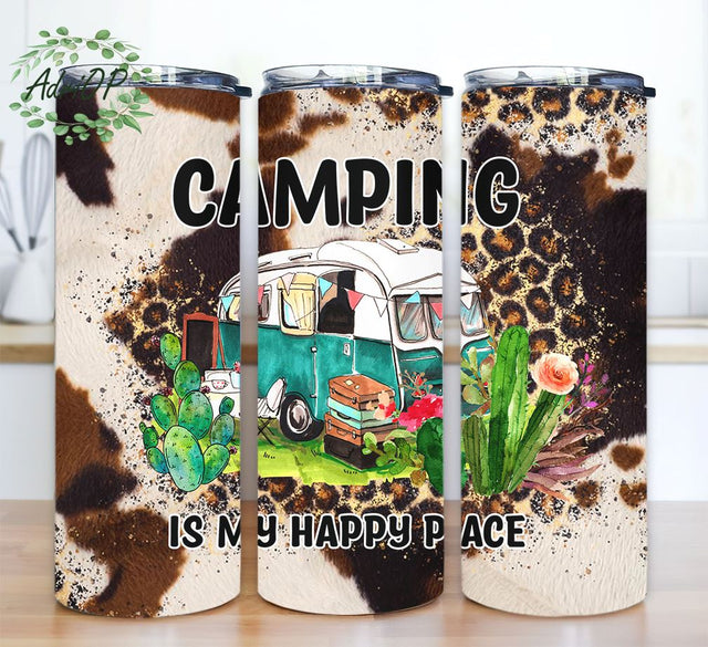 Camping Is My Happy Place Tumbler, Tumbler Sublimation Design, 20oz Skinny Tumbler Sublimation, Camping Tumbler Wrap Sublimation AdriOP 