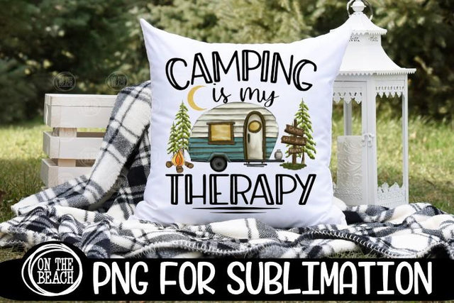 CAMPING IS MY THERAPY - Vintage Camper - Camping Sublimation - 300 DPI PNG Sublimation On the Beach Boutique 