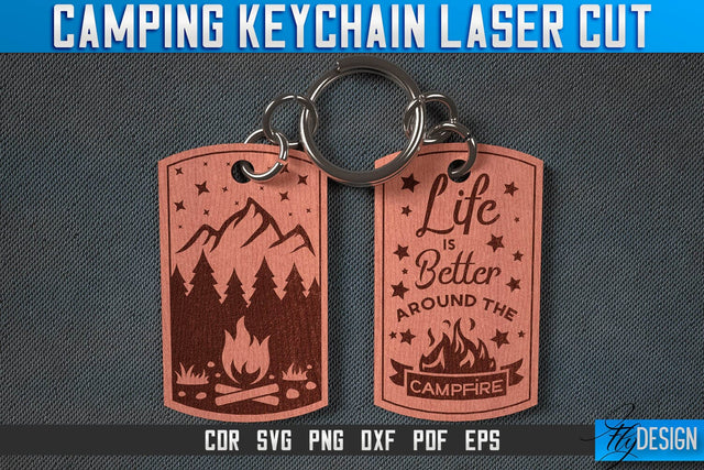 Camping Keychain Laser Cut SVG | Camping Laser Cut SVG Design | CNC Files SVG Fly Design 