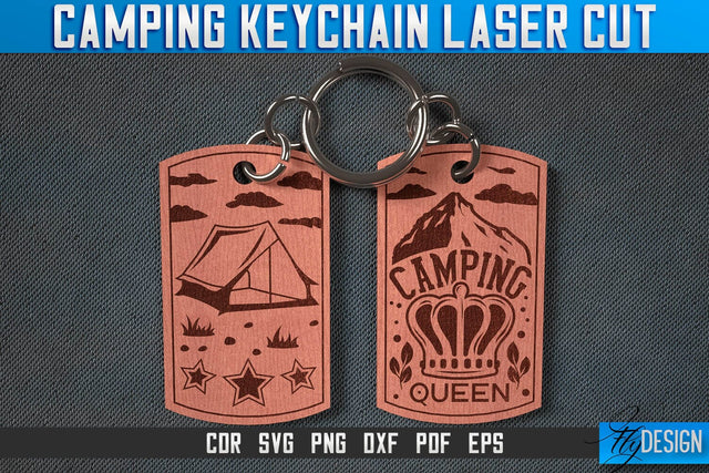 Camping Keychain Laser Cut SVG | Camping Laser Cut SVG Design | CNC Files SVG Fly Design 