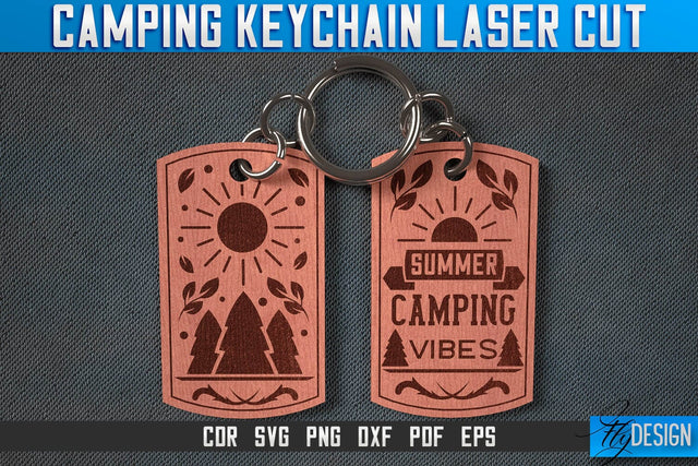 Camping Keychain Laser Cut SVG | Camping Laser Cut SVG Design | CNC Files SVG Fly Design 