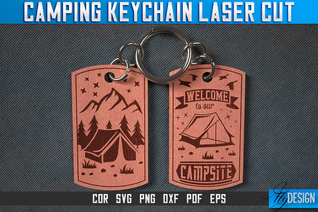 Camping Keychain Laser Cut SVG | Camping Laser Cut SVG Design | CNC Files SVG Fly Design 