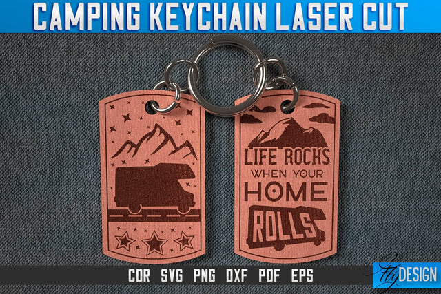 Camping Keychain Laser Cut SVG | Camping Laser Cut SVG Design | CNC Files SVG Fly Design 