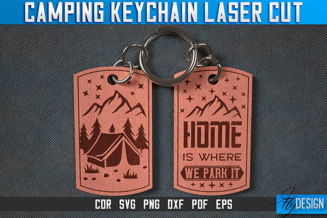 Camping Keychain Laser Cut SVG | Camping Laser Cut SVG Design | CNC Files SVG Fly Design 