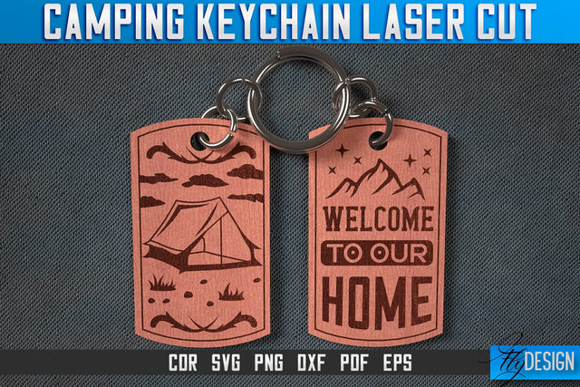 Camping Keychain Laser Cut SVG | Camping Laser Cut SVG Design | CNC Files SVG Fly Design 