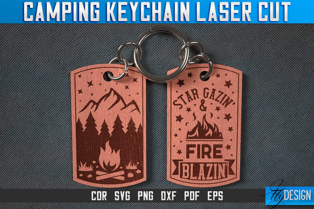 Camping Keychain Laser Cut SVG | Camping Laser Cut SVG Design | CNC Files SVG Fly Design 
