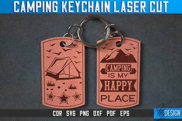 Camping Keychain Laser Cut SVG | Camping Laser Cut SVG Design | CNC Files SVG Fly Design 