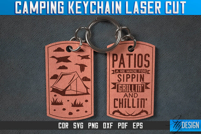 Camping Keychain Laser Cut SVG | Camping Laser Cut SVG Design | CNC Files SVG Fly Design 