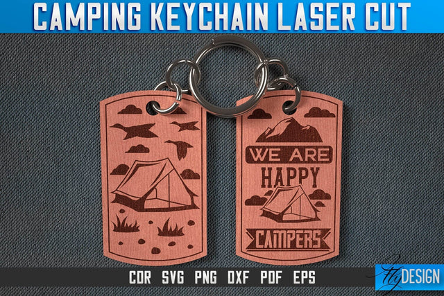 Camping Keychain Laser Cut SVG | Camping Laser Cut SVG Design | CNC Files SVG Fly Design 