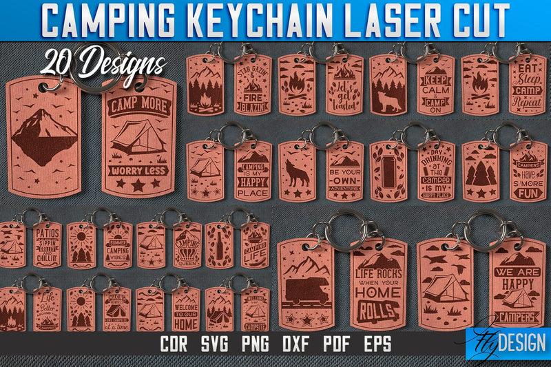 Camping Keychain Laser Cut SVG | Camping Laser Cut SVG Design | CNC Files SVG Fly Design 