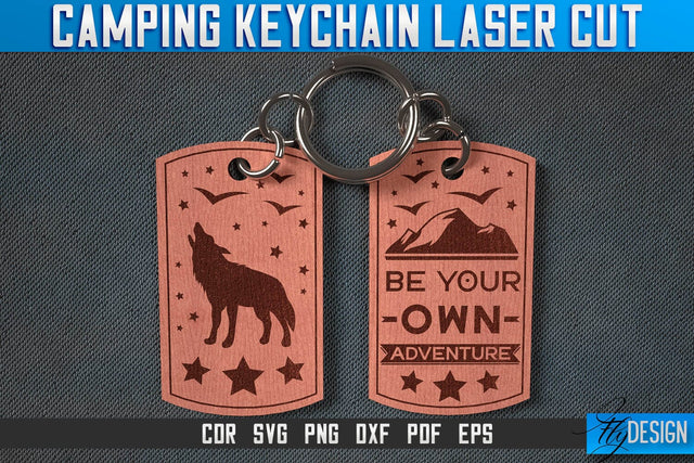 Camping Keychain Laser Cut SVG | Camping Laser Cut SVG Design | CNC Files SVG Fly Design 