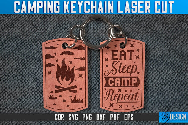 Camping Keychain Laser Cut SVG | Camping Laser Cut SVG Design | CNC Files SVG Fly Design 