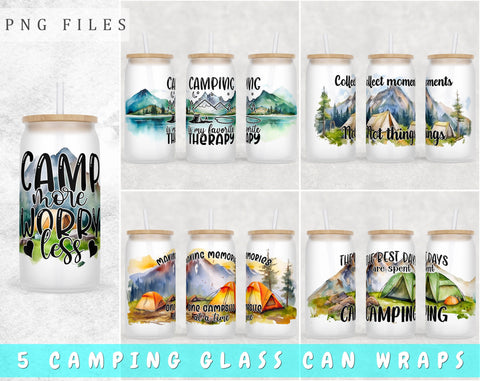 Camping Libbey Glass Can Wraps, 16 Oz Glass Can Sublimation Designs, Camping Glass Can PNG Files, Camping Quotes Glass Can Wraps Sublimation HappyDesignStudio 